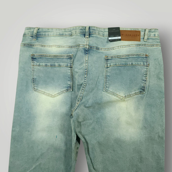 M Society Jeans 42x32 Mens Skinny Distressed Painted Art to Wear Light Mud Wash - Picture 4 of 13